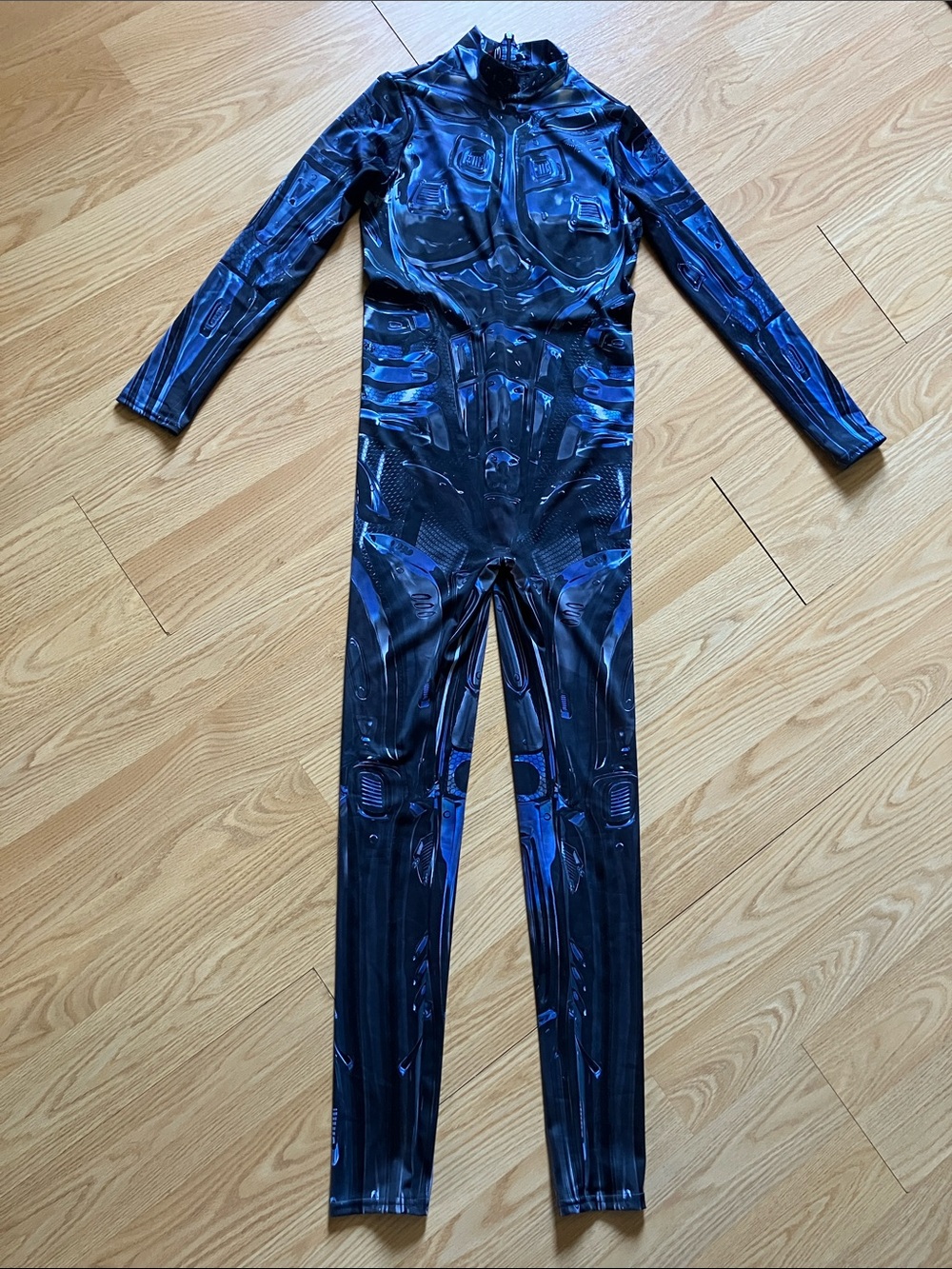 Blue & Black Long-Sleeve Printed Full-Length Jumpsuit